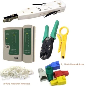 RJ45 Network Kit Cable Tester Crimping Punch Tool Connectors Boots - Afbeelding 1 van 7