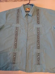 The Genuine Haband Guayabera Men's 5XL Blue Full Zip Shirt Embroidered Beach - Picture 1 of 7