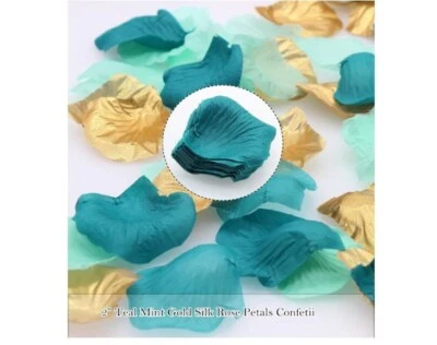 900pcs Silk Rose Petals Gold Yarn Flower Petals for Wedding FlowerTeal Aqua Mint - Image 1 of 4