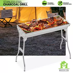 Foldable Charcoal Barbecue Grill Portable Stainless Steel Camping Picnic Cooker - Picture 1 of 11