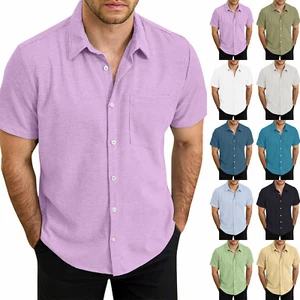 Summer Men's Hawaiian Shirt Vintage Button Down Bowling Short Sleeve Beach Shirt - Picture 1 of 45