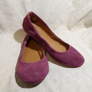 🩰 Lucky Brand Scrunch Ballet Flats sz 7.5 M Dark Fuchsia Pink Leather Suede - Picture 1 of 15