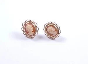 Par de pendientes de cameo vintage de oro amarillo 9 quilates - Imagen 1 de 4