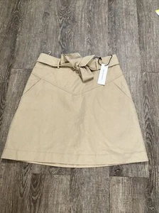 Falda Rebecca Minkoff Stacy de lino algodón con cinturón nueva con etiquetas mediana M arena $168 - Imagen 1 de 8
