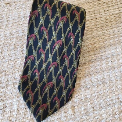 Ermenegildo Zegna Exclusive Design 100% Silk Black/Gold/Red Tie 59" - Image 1 of 4
