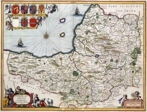 Vintage 1646 Map of Somerset Travel Print Poster Wall Art Picture A3 A4 - Picture 1 of 6