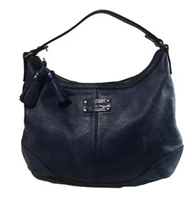 Kate Spade Pebbled Leather Distressed Hobo Blue Shoulder Bag Tassel Accent - Picture 1 of 8