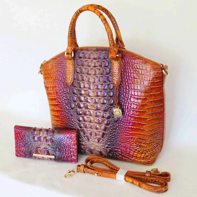 BRAHMIN Exclusive CROWN OMBRE METALLIC Orange, Purple Gray Lg DUXBURY and WALLET - Image 1 of 4