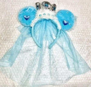 Minnie Mouse Headband Crown Blue Pattern Bow Fluffy Tokyo Disney Resort Limited - Picture 1 of 7