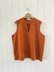 Trenery French Linen Blouse Size XL Burnt Orange Sleeveless V Neck - Picture 1 of 9