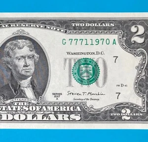 LUCKY January 1970 (G 777 1 1970 A) $2 Two Dollar Bill Serial Number 2017A *UNC* - Picture 1 of 4