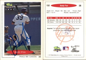 Andy Fox Signed 1991 Classic Best #132 Card Prince William Cannons Auto AU