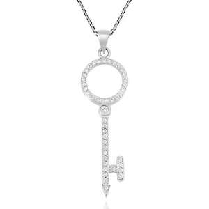 Collar Colgante Brillante Llave Círculo Plata de Ley y Circonitas Cúbicas - Imagen 1 de 6