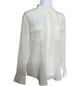 Madewell Top Blouse Ivory Cream 100% Silk Women's M Long Sleeves Pockets - Picture 1 of 7