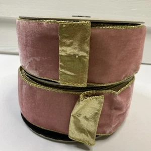 D. Stevens 2.5”x10 Yds Rose Pink Velvet Foil Trim Wire Edge Ribbon Lot Of 2 - Picture 1 of 11