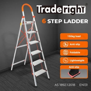 Traderight 6 Step Ladder Folding Aluminium Portable Multi Purpose Household Tool - Picture 1 of 12