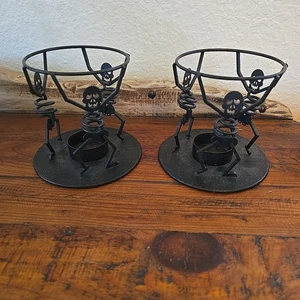 Partylite Candle Holder Halloween Set Bones Dancing Skeleton Rod Iron Retired - Picture 1 of 7