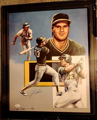 JOSE CANSECO 16x20 JSA Framed #500 dual artist/player Athletics/Bash Brothers - Image 1 of 4