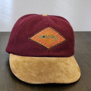 Vntg 90s MERKLEY HEADGEAR WOOL Baseball Hat Strap Back Suede Peak Maroon Snowmas - Bild 1 von 11