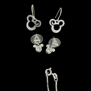 Disney Mickey Mouse Mixed Metals Pendant Necklace 2 Earings Costume Everyday - Picture 1 of 7