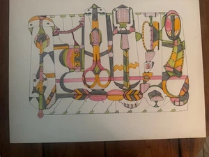 T. Burkeson Hand Drawn And Colored Geometric Folk Art Drawing Original - Picture 1 of 10