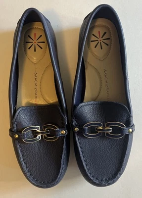 Isaac Mizrahi Live Women's 7W Shoes Imready Blue Leather Loafers Gold Accents - Image 1 of 4