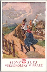 Vintage 1920 Czech SOKOL Turners Poster Art Postcard Prague Festival / UNUSED - Picture 1 of 2