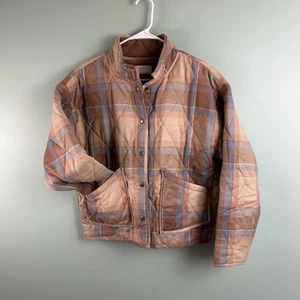 Z Supply Maya Quilted Plaid Jacket Birch Medium Cropped Beige Brown Cute! Autumn - Picture 1 of 9