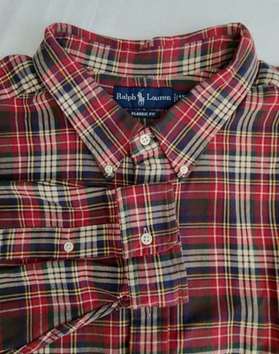 Camisa Ralph Lauren Para Hombre 4XLT Grande Roja Verde A Cuadros Manga Larga Algodón Calce Clásico Foto 1 de 4