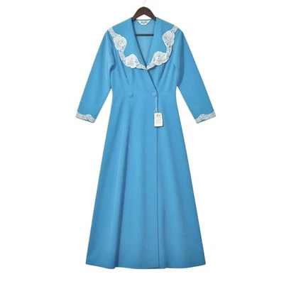 Bata larga de terciopelo vintage Vanity Fair con encaje talla 10 azul Foto 1 de 4