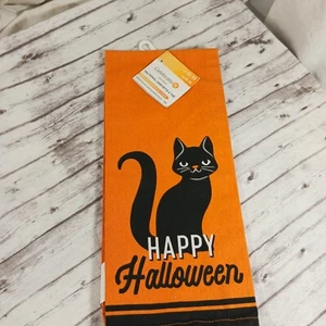 Celebrate It Orange Geschirrtuch Happy Halloween schwarze Katze 16x25" Neu mit Etikett - Bild 1 von 8