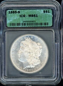 1885-S MORGAN DOLLAR ICG MS61 NICE PROOF LIKE OBV FIELD #9298 ILJ - Picture 1 of 2
