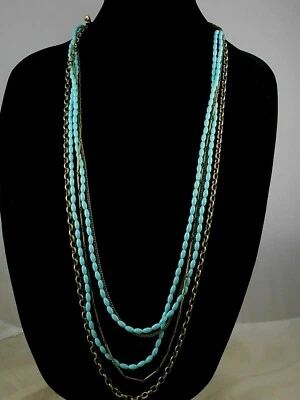 Collar Fósil Antiguo Tono Dorado Turquesa Semilla Cuentas Multi Hilo Capa JA4643 Foto 1 de 3