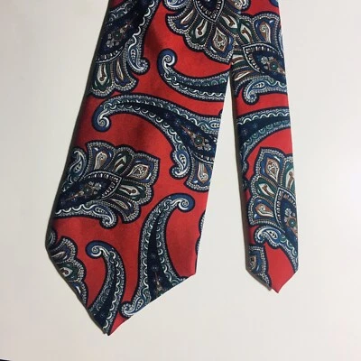 Corbata de seda italiana Henry Grethel patrón cachemir rojo Foto 1 de 4