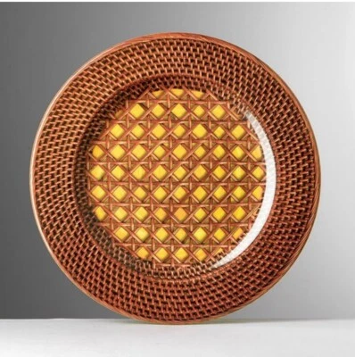 Nuevo Mario Luca Giusti 12 Platos Amarillo Patagonia Ratan Chinoiserie 6 Dos Piezas Foto 1 de 4