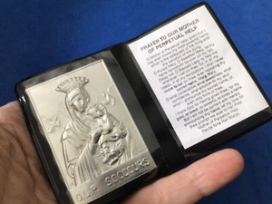 Our Lady of Perpetual Help Silver Metal Saint Plaque Folder Pocket Icon Prayer - Picture 1 of 2