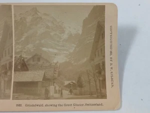 1885 Town Grindelwad Great Glacier Switzerland Antique Stereoview Photo Card - Picture 1 of 4