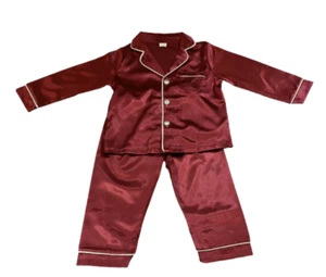 Kids Maroon Satin Button-Down Pajamas - Soft Sleepwear - Picture 1 of 2