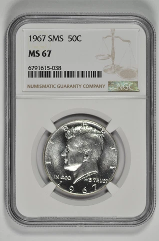1967 SMS 50c Kennedy Half Dollar NGC MS 67 Cover