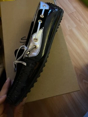 SERAFINI CLASSIC SCARPE MOCASSINI DONNA NERO ARGENTO VERNICE VELLUTO N° 39 - Immagine 1 di 2