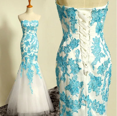 Elegant Mermaid Lace Applique White Wedding Dresses Bridal Gowns Satin Tulle New - Image 1 of 4