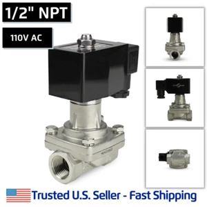 1/2" 110VAC Stainless Steel Electric Solenoid Valve - Steam, High Temp. Liquids - Picture 1 of 7