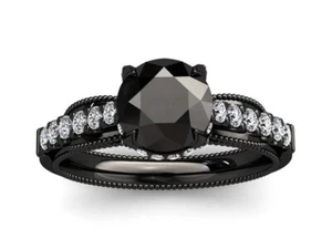 Certified 3 Ct Black Diamond Ring In Black Rhodium Finish AAA Christmas Gift - Picture 1 of 5