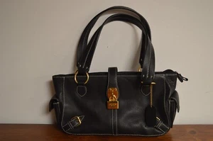 Chaps Black Leather Satchel Handbag - Picture 1 of 19