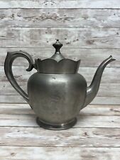 Pewter Antique Tea Pot w/attached Lid 7 inches Tall Collectible Monogram "S"