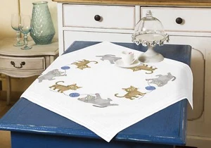 Paquete de bordado gatos mantel 80x80 cm punto predibujado juego de bordados MD - Imagen 1 de 1