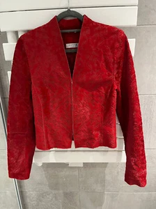 Danier Red Embossed Suede Collarless Fully Lined Zip Jacket XS (fits UK 10) - Picture 1 of 5