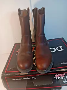 NEW MEN'S BROWN LEATHER DOUBLE H BOOTS RANCHWELL 12 D STEEL TOE 3838 - Picture 1 of 8