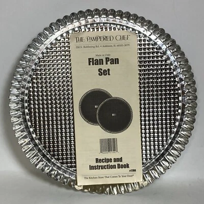 Pampered Chef Flan Pan Set #1700 Two 10" Pans Instructions And Recipe Book NOS - Image 1 of 4