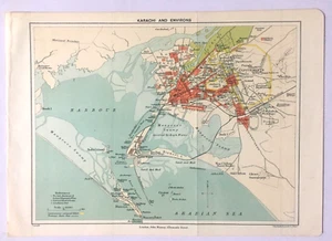 Mapa de Karachi y alrededores de 1910. John Murray, Londres 10 pulgadas x 7 pulgadas (12867) - Imagen 1 de 5